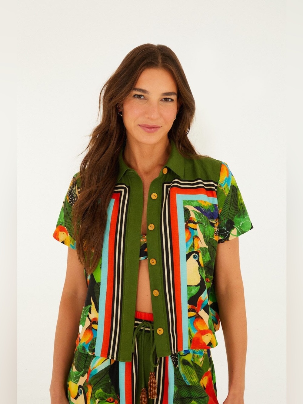 FARM RIO Bird Leaves Shirt Coverup